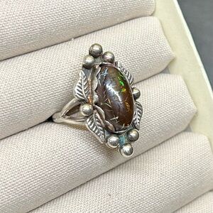Vintage Sterling Silver and Boulder Matrix Opal Native American Style Ring sz 6